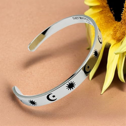 Dczosily Inspirational Bracelets for Women Stainless Steel Cuff Bracelet Engraved Jewelry Motivational Bangles Personalized Gifts for Best Friend/Mom - style: 01Friend-Sun Moon & Stars-THEY WHISPERED TO HER YOU CANNOT WITHSTAND THE STORM