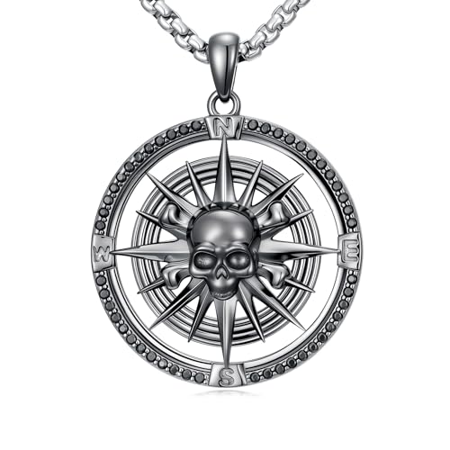 Compass Necklace Sterling Silver Nautical Graduation Gift | 925 Sterling Silver compass pendant with meaningful nautical design, jewelry for women, graduation and travel gift - color: Black-8