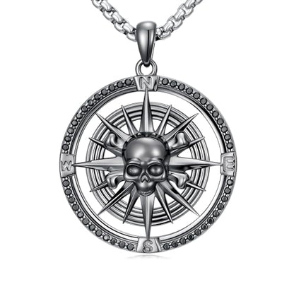 Compass Necklace Sterling Silver Nautical Graduation Gift | 925 Sterling Silver compass pendant with meaningful nautical design, jewelry for women, graduation and travel gift - color: Black-8