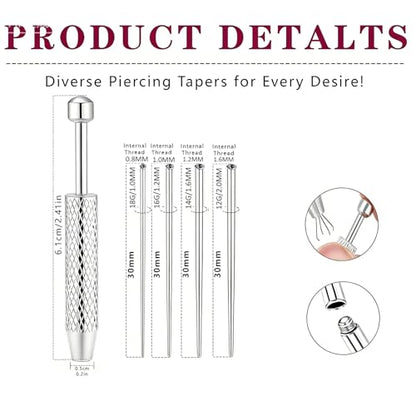 Piercing Tapered Ball Grabbing Tool for Jewelry Replacement - 14G 16G 18G 20G Stainless Steel Flat Back Earring Applicator Tool Threaded, Internal Threaded, External Threaded Body Piercing Insertion Needle Kit for Ear/Nose/Navel/Nipple/Lip/Eyebrow/Tongue