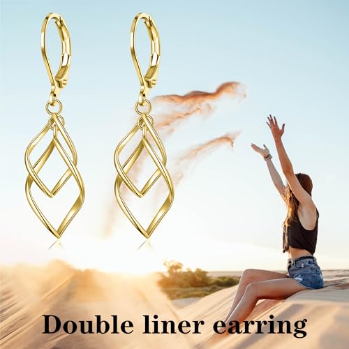 Leverback Earrings Dangle Earrings for Women Dangly Earrings Anniversary Birthday Gifts for Women - style: Double Linear-Gold