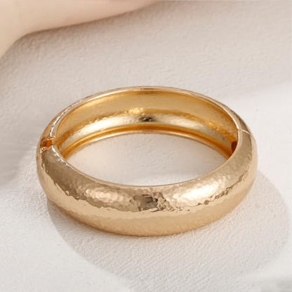 Golden Polished Chunky Twisted Hinged Waterdrop Bangle Bracelet for Women Spiraled Oval Bangle Bracelet - color: Gold Wide Round Hammered Bangle