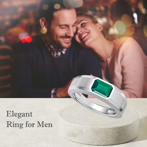 1CT - 3CT Gemstone Signet Pinky Ring - Emerald Cut Gem Pinky Ring White Yellow Rose 10K 14K 18K Gold Sterling Silver Mens Gem Signet Rings for Anniversary Fathers Day - style: Emerald