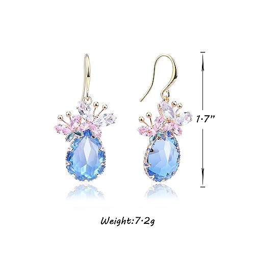 Crystal Teardrop Earrings CZ Butterfly Earrings Gold Dangle Earrings Jewelry Gift for Women - color: Blue