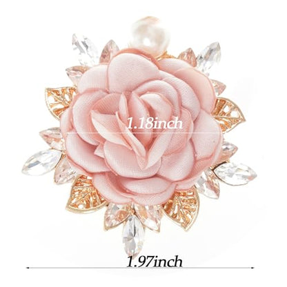 Rose Flower Brooch 1.97In Satin Pearl Crystal Flower Brooch for Women Wedding Dress Suit Hat Accessories Gift - color: pink