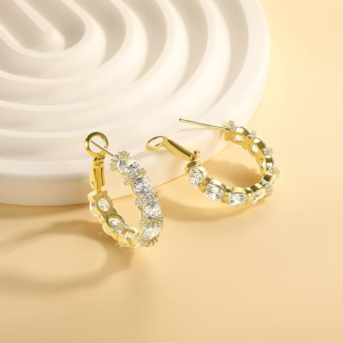 Gemsme Bridal Wedding Earrings for Brides Bridesmaides, 925 Sterling Silver Posts hypoallergenic Cubic Zirconia stud,Drop & Dangle Earrings for Women Jewelry Gifts - color: Gold - Hoop earrings