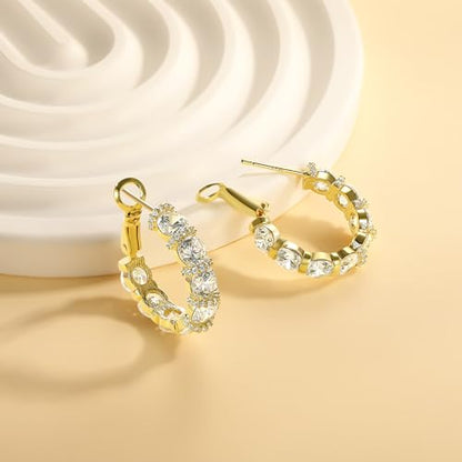 Gemsme Bridal Wedding Earrings for Brides Bridesmaides, 925 Sterling Silver Posts hypoallergenic Cubic Zirconia stud,Drop & Dangle Earrings for Women Jewelry Gifts - color: Gold - Hoop earrings