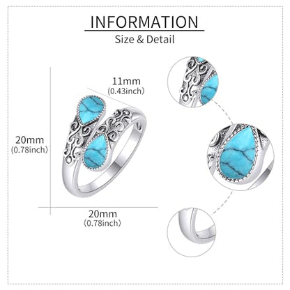 Ring for Women Sterling Silver Adjustable Band Open Rings Jewelry Gifts for Girls - style: Turquoise