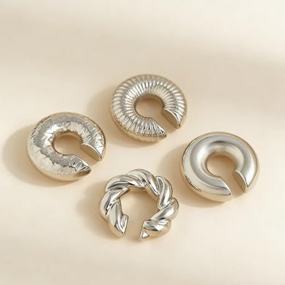 4pcs Chunky Gold Silver Ear Cuff Set for Women Punk Metallic Twist Non Piercing Clip Cuff Earrings Trendy Jewelry Set for Daily Party - style: style B