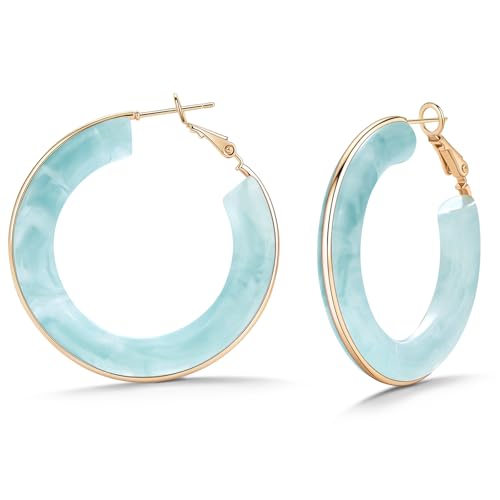Chunky Gold Resin Hoop Earrings Leverback Statement Huggie Hoops Dangle Drop Dressy Earring Prom Festival Vacation Jewelry for Women - color: Teal, size: Hoop