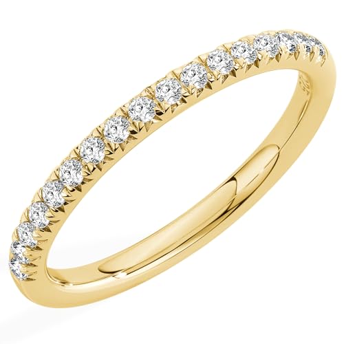 ASHINE 14K Gold Plated 5A Cubic Zirconia Half Eternity Band Ring | Stackable Engagement Ring for Women | Dainty Diamond-Inspired Womens Wedding Jewelry - color: Yellow Gold-Half-Eternity