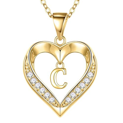 Turandoss Heart Initial Necklaces for Women - Dainty 14K Gold Plated CZ Heart Pendant Necklace with Tiny Letter A-Z, Non Tarnish Waterproof Trendy Jewelry Gifts for Mom Wife Girlfriend - color: Gold, style: C