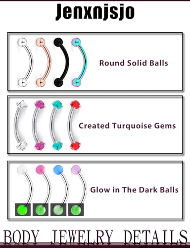 Jenxnjsjo 16g 8/10mm Eyebrow/Rook/Snug/Vertical-Labret/VCH/Snake-Eyes/Anti-Tragus/Cartilage/Daith/Belly-Button/Bridge/Hood/Surface Curved Barbell Piercing Jewelry for Women Men - color: Turquoise-P / GITD / Ball, size: 8mm