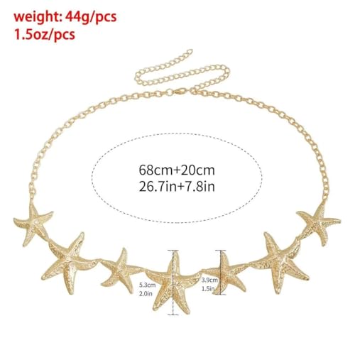 Blue Drop Starfish Waist Chain Belt and Arm Cuff Set for Women Starfish Shell Bracelet Gold Plated Cuff Bangle Arm Boho Holiday Beach Accessories Jewelry - color: Arm Cuff with Waist Chain