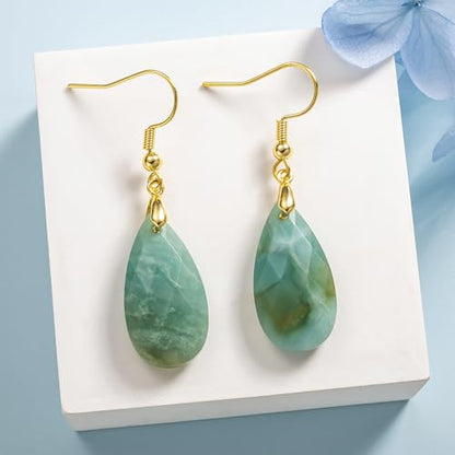 SELOVO Teardrop Fishhook Dangle Drop Earrings for Women Crystal Earring - color: Bluey green-Gold Color Hook