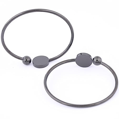 5pcs Stainless Steel Black Adjustable Bracelet Bezel Blanks Fit 12mm Cabochon Bangle Base Setting Trays DIY Jewelry Making - color: black