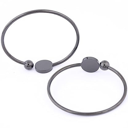 5pcs Stainless Steel Black Adjustable Bracelet Bezel Blanks Fit 12mm Cabochon Bangle Base Setting Trays DIY Jewelry Making - color: black