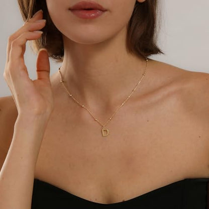 Initial Necklace for Women 14K Gold Silver Dainty Letter Necklace | Personalized Monogram Name Charm Pendant, Simple Bead Chain, Trendy Jewelry Gift, Non Tarnish - style: D