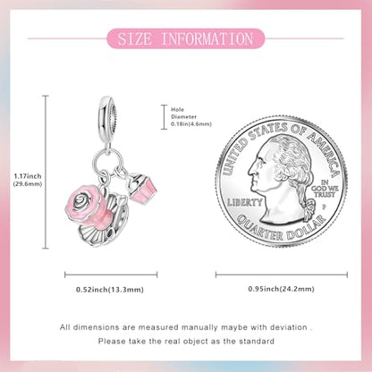 S925 Sterling Silver Cute Bead Charm for Pandora Bracelets and Necklaces | Lucky Clover Cute Animal Pink Bow Cherry Butterfly Pendant Bead Charms Jewelry Making Gifts for Women Valentines Mother's Day - style: Afternoon Tea Dangle Charm