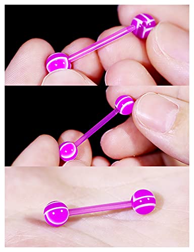 100pcs 14g Tongue Rings Nipple Rings for Women Men Surgical Stainless Steel Tongue/Nipple Piercing Jewelry Plastic Metal Tongue Ring 16MM Acrylic Straight Barbells Body Piercing Jewelry - color: B-100PCS Plastic/Mttal Tongue/Nipple Rings 16mm