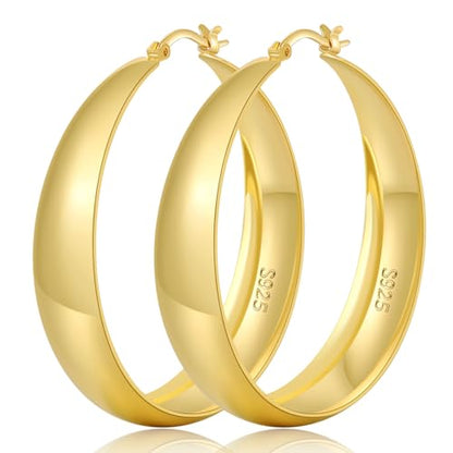 Senteria 12mm Wide Thick Sterling Silver Hoop Earrings Hypoallergenic | 14K Real Gold Plated Hoops Large Earring Lightweight Chunky Hoops Earring for Women Gift for Birthday Christmas 25/30/40/50MM - color: Gold-40mm