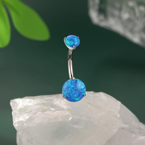FUNLMO 14G Belly Button Ring Titanium Belly Button Piercing Belly Ring Internally Threaded Navel Piercing Jewelry - color: Silver-Blue Opal