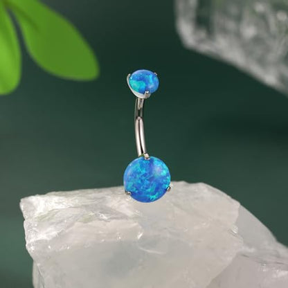 FUNLMO 14G Belly Button Ring Titanium Belly Button Piercing Belly Ring Internally Threaded Navel Piercing Jewelry - color: Silver-Blue Opal