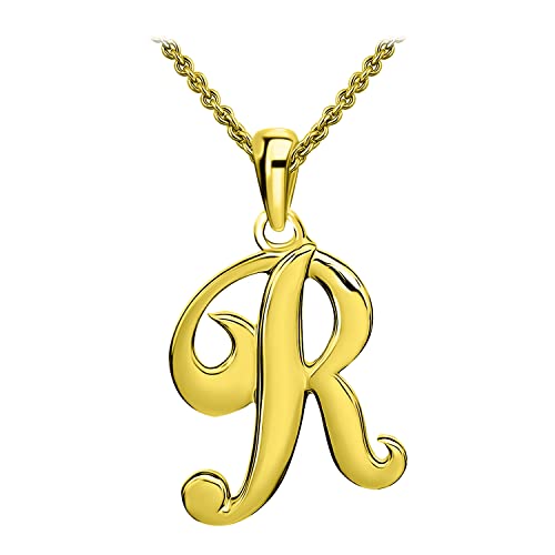 SEA OF ICE Letter Initial Necklace, Alphabet Letter Pendant Necklace, Sterling Silver, Gold, Rose Gold Necklace for Women, Elegant Initial Necklaces, Personalized Custom Women's Necklaces - color: Yellow Gold - R