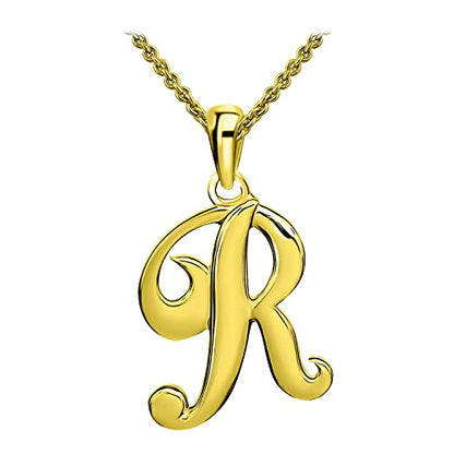SEA OF ICE Letter Initial Necklace, Alphabet Letter Pendant Necklace, Sterling Silver, Gold, Rose Gold Necklace for Women, Elegant Initial Necklaces, Personalized Custom Women's Necklaces - color: Yellow Gold - R