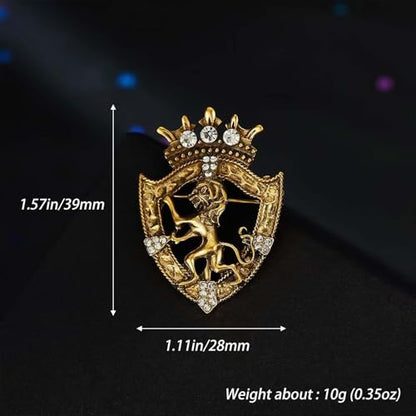 HETICA Vintage Animal Dragon Skull Wolf Crown Lion Brooch for Men Women Suit Tie Dress Lapel Pin Fashion Jewelry - style: Vintage Gold Crown Shield Lion