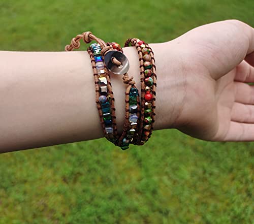 Women Wrap Bracelet Boho Natural Jasper Crystal Stone Beads Strand Bracelets - color: Style 02-Colored Agate