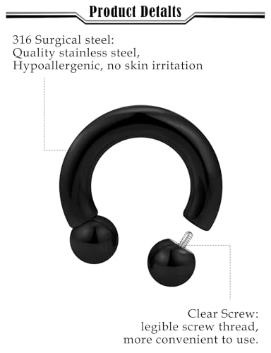 12G-2G Large Septum Ring Piercing PA Ring Hypoallergenic 316L Surgical Steel Septum Nose Rings Gauges Earrings Hoops CBR Body Piercing Jewelry for Women Men Inner Diameter 12mm 14mm 16mm - color: Black, size: 4G-14mm