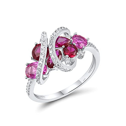 Santuzza 925 Sterling Silver Twist Ring White Cubic Zirconia Rings - color: [B]Red
