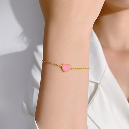 18K Gold Plated Five Heart Charm Bracelets for Women | Adjustable Love Bracelet Set Jewelry Gift-Hypoallergenic for Birthdays, Wellness & Daily Wear - color: 2#-Pink