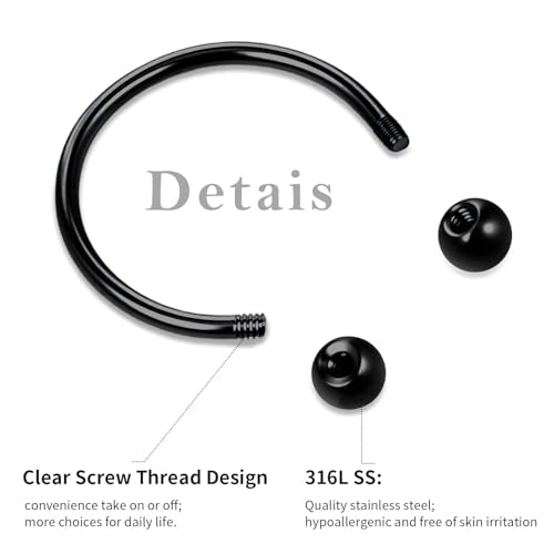 32Pcs Lip Rings for Women 16G Stainless Steel Horseshoe Labret Studs Monroe Lip Barbell Ring Snake Bite Piercing Jewelry Helix Earring Daith Tragus Cartilage Surgical Steel Jewelry - color: Black