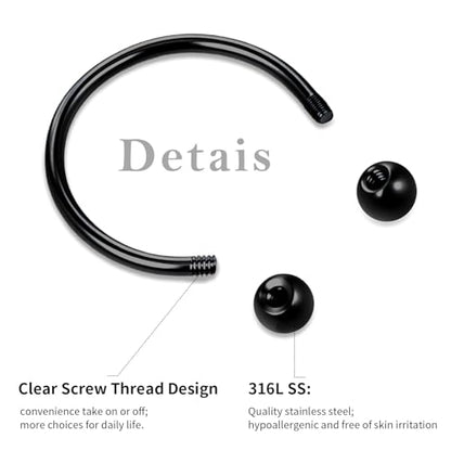 32Pcs Lip Rings for Women 16G Stainless Steel Horseshoe Labret Studs Monroe Lip Barbell Ring Snake Bite Piercing Jewelry Helix Earring Daith Tragus Cartilage Surgical Steel Jewelry - color: Black