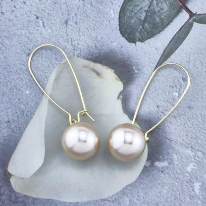Big Pearl Hoop Earrings - Champagne Single Pearl Drop Earrings for Women - color: B