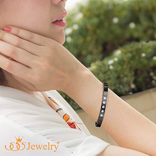 555Jewelry Stainless Steel CZ Cuff Hinged Bangle Bracelet for Men & Women - color: Black