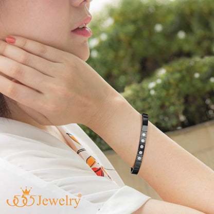 555Jewelry Stainless Steel CZ Cuff Hinged Bangle Bracelet for Men & Women - color: Black