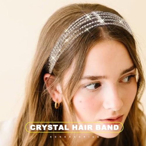 Jeairts Rhinestone Head Chain Forehead Bridal Headband Elastic Crystal Hair Band Halloween Prom Hair Jewelry for Women - color: 1-Silver