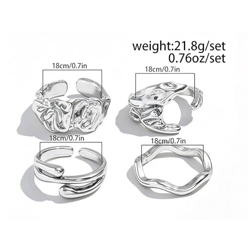4Pcs Irregular Wavy Open Rings Minimalist Gold Silver Tone Jewelry for Men - color: A Silver