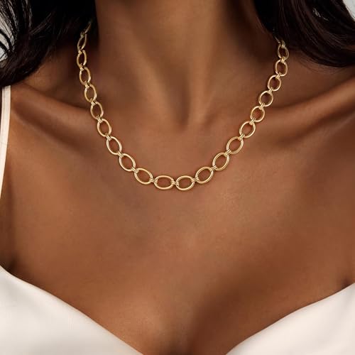 Gold Necklace for Women Chunky 14K Gold Plated Chain Necklace | Chunky Gold Necklace,Simple Paperclip Chain, Statement Choker Necklace,Non Tarnish,Trendy Jewelry,Gifts for Women - style: 10mm-paperclip chain-gd-3
