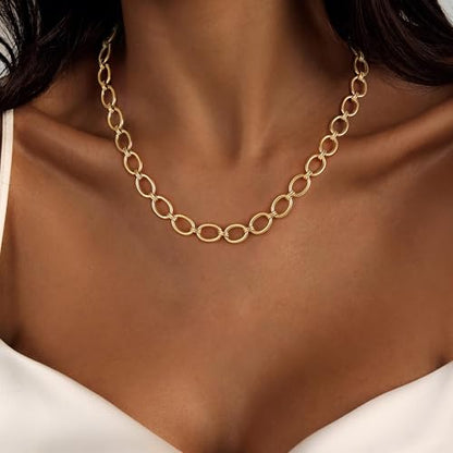 Gold Necklace for Women Chunky 14K Gold Plated Chain Necklace | Chunky Gold Necklace,Simple Paperclip Chain, Statement Choker Necklace,Non Tarnish,Trendy Jewelry,Gifts for Women - style: 10mm-paperclip chain-gd-3
