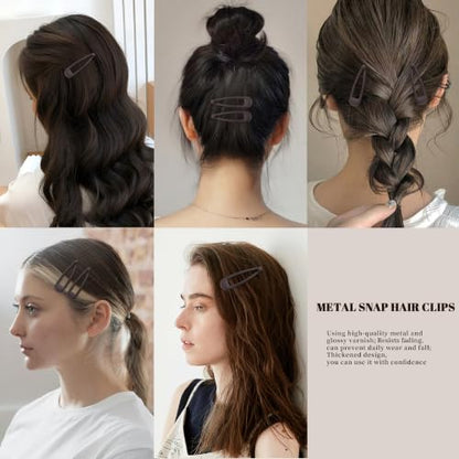 Small Hair Barrettes For Women No Slip Metal Snap Clips For Thin And Fine Hair,Matte Dark Brown,20 PCS,1.97 x 0.5 Inch. - color: Matte Dark Brown