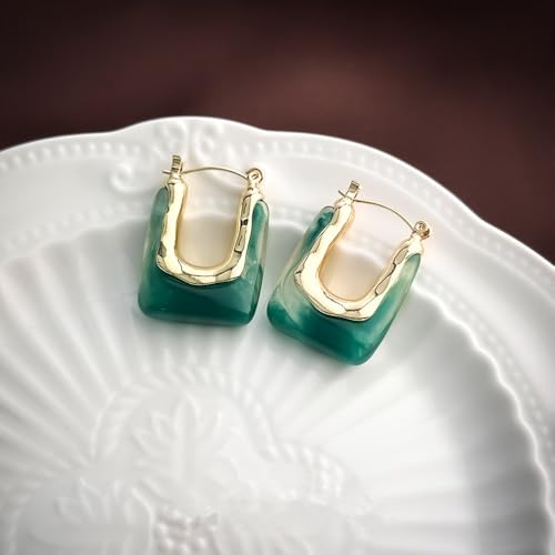 Chunky Acrylic Hoop Earrings Resin Geometric U Shape Hoop Earring Trendy Jewelry Gifts for Women - color: Emeral Green