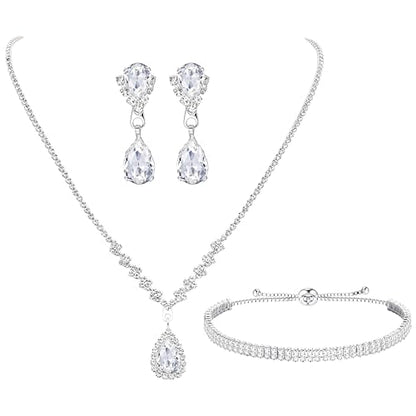sailimue Wedding Jewelry Sets for Brides Bridesmaid Women Prom jewelry | Silver Plated Rhinestone Crystal Necklace Bracelet Earrings Wedding Bridal Bridesmaid Costume Accessories - color: Silver B