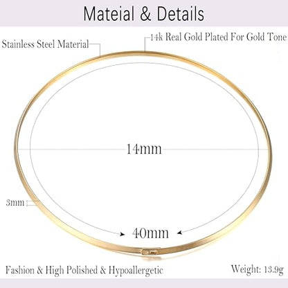 Sanfenly Choker Collar for Women 14K Gold Plated Silver Stainless Steel Metal Collar Choker Necklace Statement Open Cuff Bangle Necklace for Women - style: Classic Gold