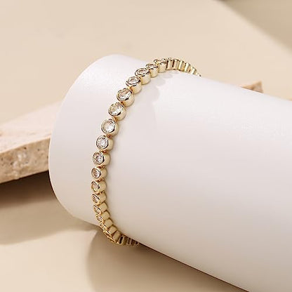 FANZE Gold Plated Cubic Zirconia Tennis Bracelets for Women Dainty Trendy Adjustable Bracelet Jewelry Gift for Ladies Wedding Mother Birthday Anniversary - style: Style 8