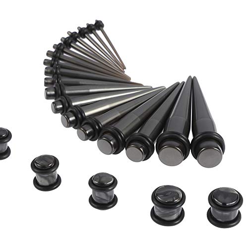 JieyueJewelry 50/54 Pcs Ear Stretching Kit 14G-00G | Acrylic Tapers & Plugs with Silicone Tunnels, Ear Gauges Expander Set Body Piercing Jewelry for Women and Men - color: Space Gray