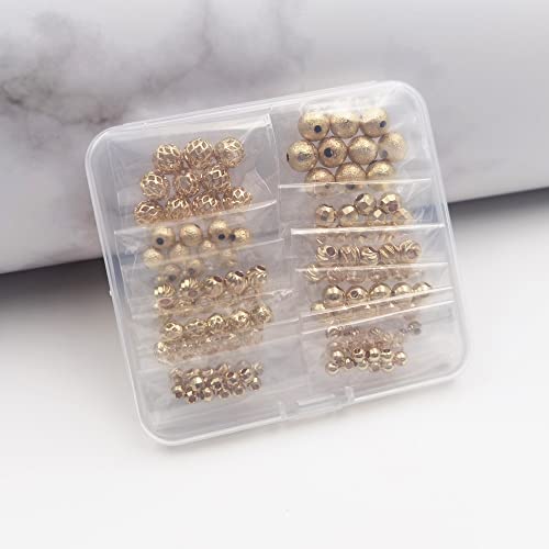 INSPIRELLE 120pcs Spacer Beads Gold Plated Round and Oval Beads | Long-Lasting for Jewelry Bracelet Necklace Making - color: 120x Round Oval
